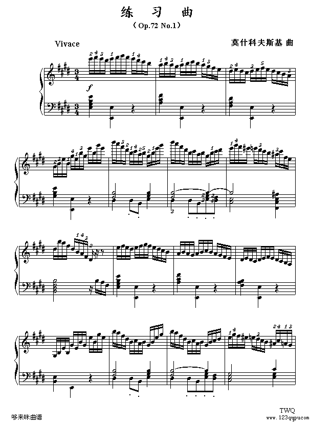 E大调练习曲-莫什科夫斯基钢琴曲谱（图1）