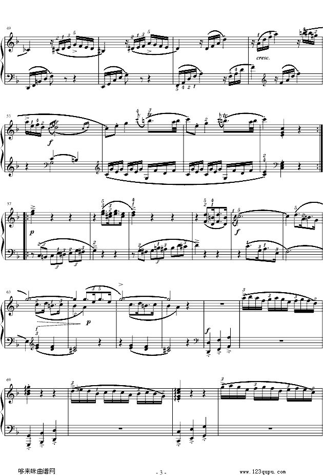 F大调钢琴奏鸣曲第一乐章-莫扎特钢琴曲谱（图3）