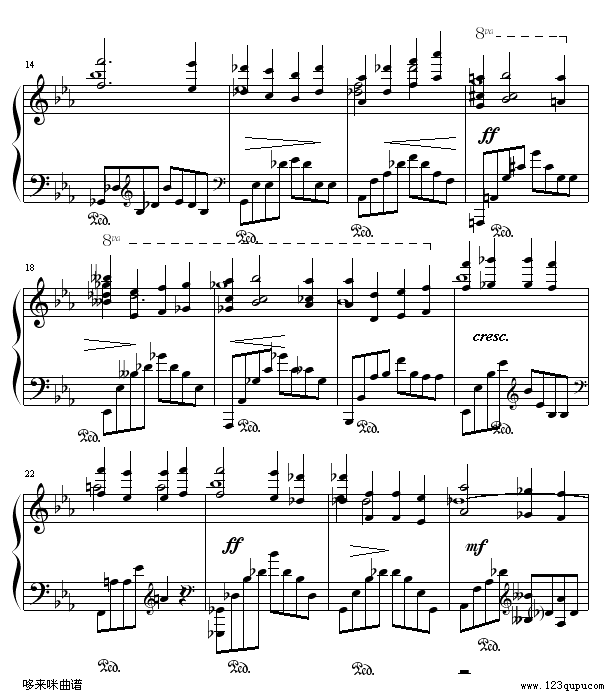 第二钢琴协奏曲第三乐章(部份)-拉赫玛尼诺夫钢琴曲谱（图2）