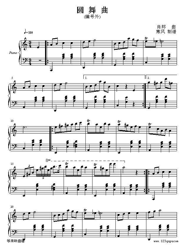 圆舞曲（编号外）-肖邦钢琴曲谱（图1）