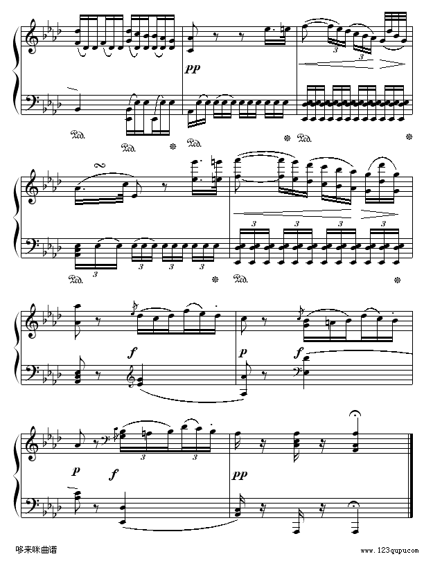 悲怆奏鸣曲第二乐章-贝多芬钢琴曲谱（图5）