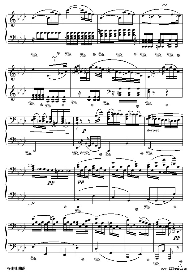 悲怆奏鸣曲第二乐章-贝多芬钢琴曲谱（图2）