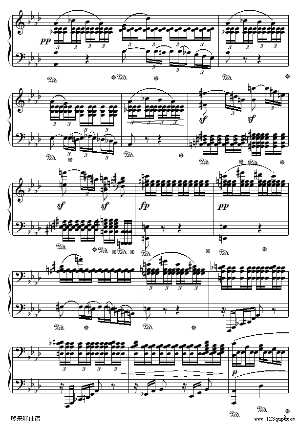 悲怆奏鸣曲第二乐章-贝多芬钢琴曲谱（图3）