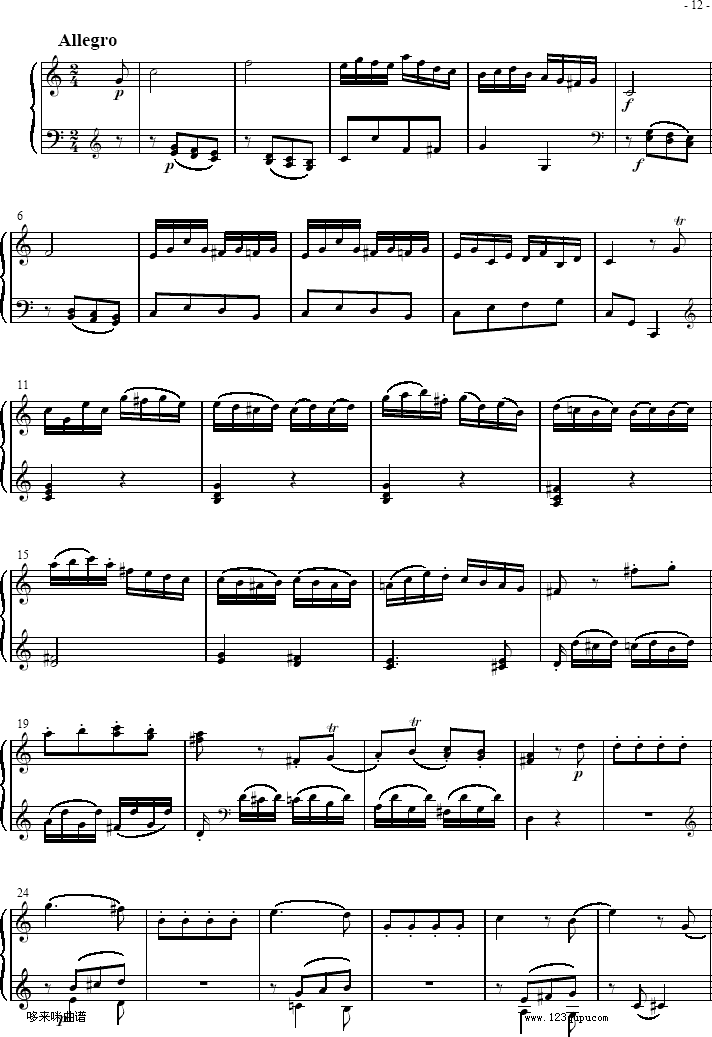 奏鸣曲 Sonatas K279 Mvt.3-莫扎特钢琴曲谱（图1）