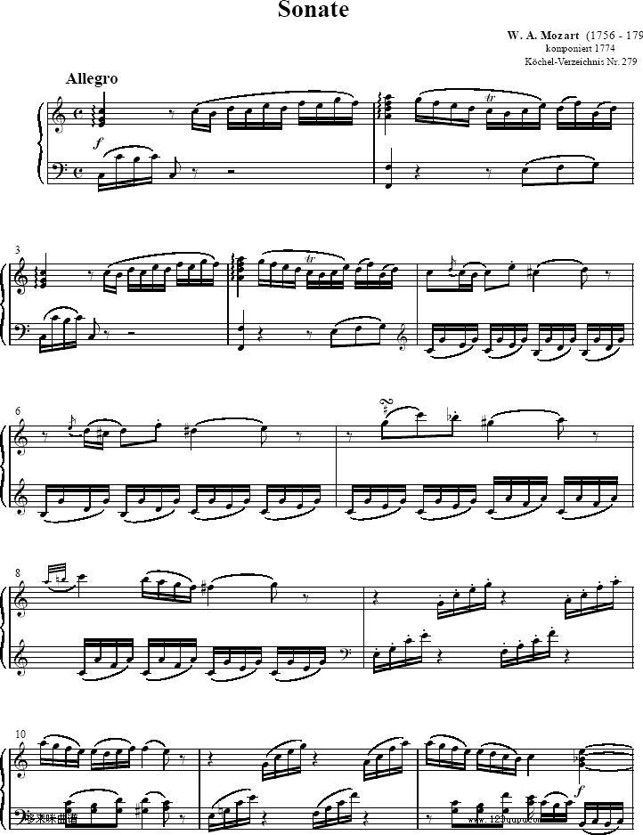 奏鸣曲 Sonatas K279   Mvt.1-莫扎特钢琴曲谱（图1）