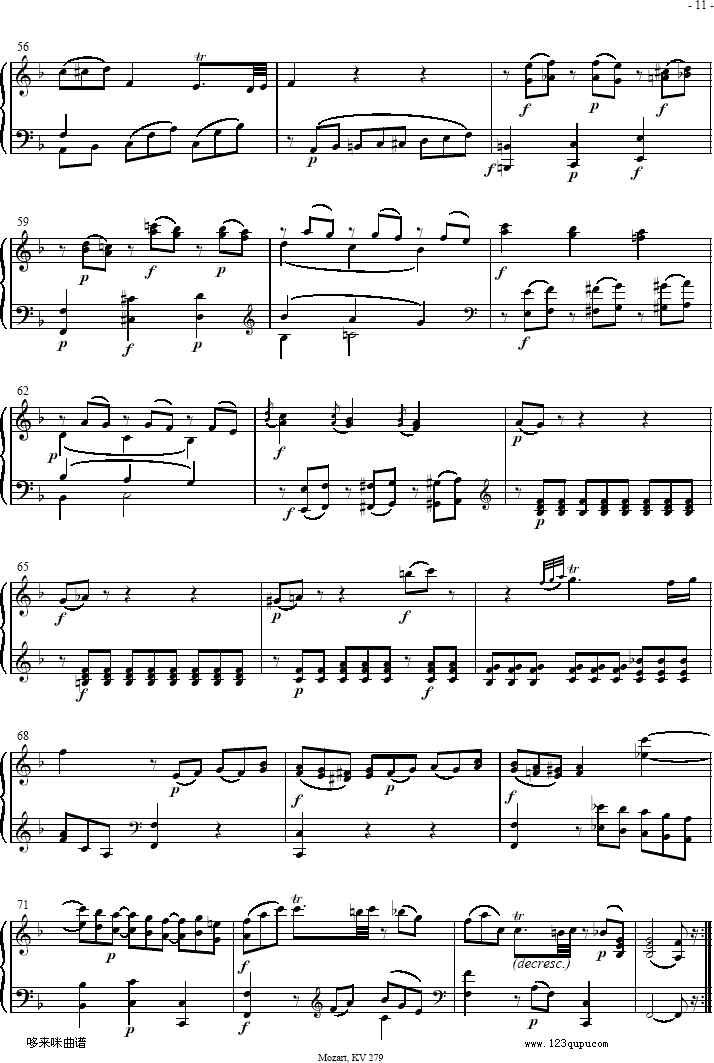 奏鸣曲 Sonatas K279 Mvt.2-莫扎特钢琴曲谱（图4）