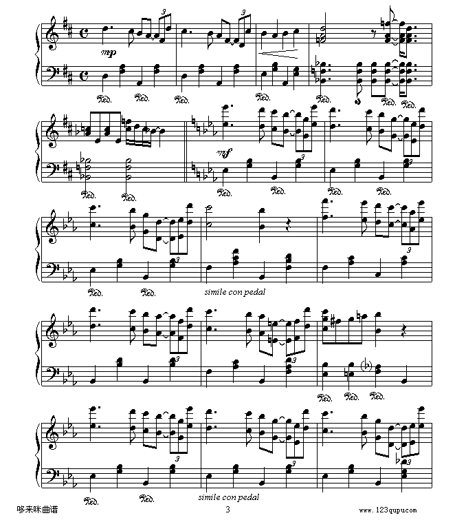 玫瑰色的人生-克莱德曼钢琴曲谱（图3）
