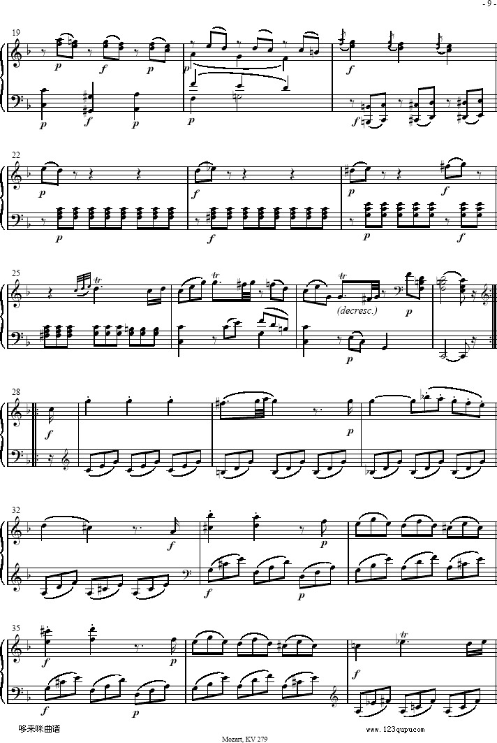 奏鸣曲 Sonatas K279 Mvt.2-莫扎特钢琴曲谱（图2）