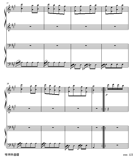 土耳其进行曲四手联弹-莫扎特钢琴曲谱（图4）