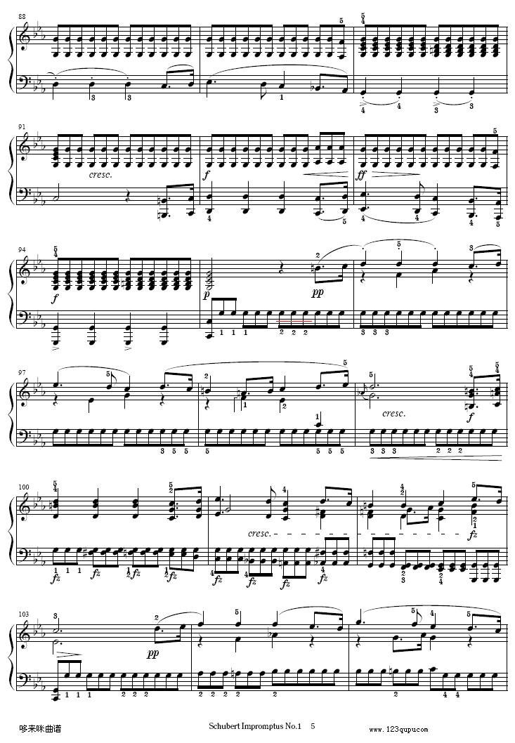 即兴曲Op.90-1-舒伯特钢琴曲谱（图5）