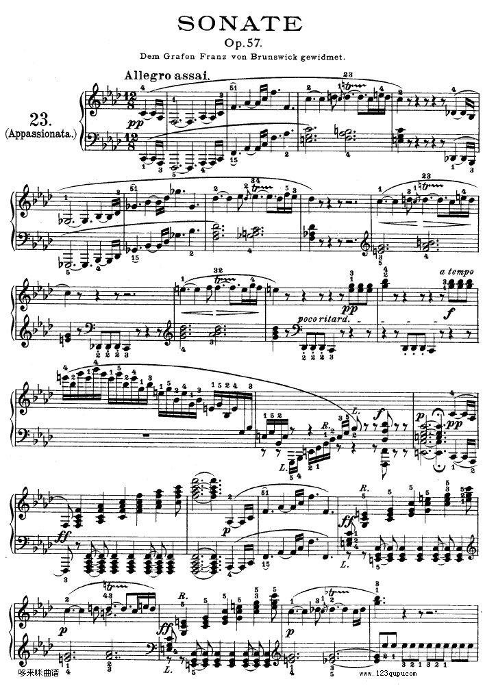 热情奏鸣曲-作品57号(第二十三钢琴奏鸣曲)-贝多芬钢琴曲谱（图1）