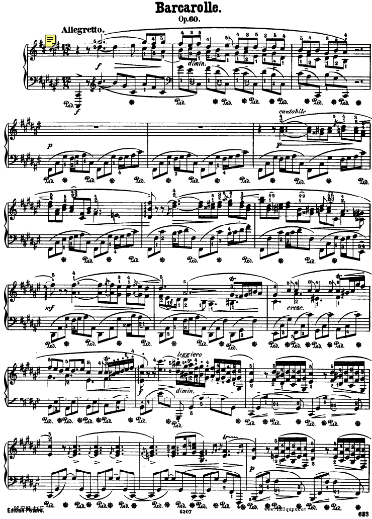 船歌 Barcarolle Op 60-肖邦钢琴曲谱（图1）