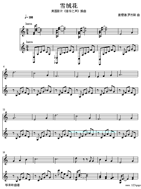 雪绒花-查理德.罗杰斯钢琴曲谱（图1）
