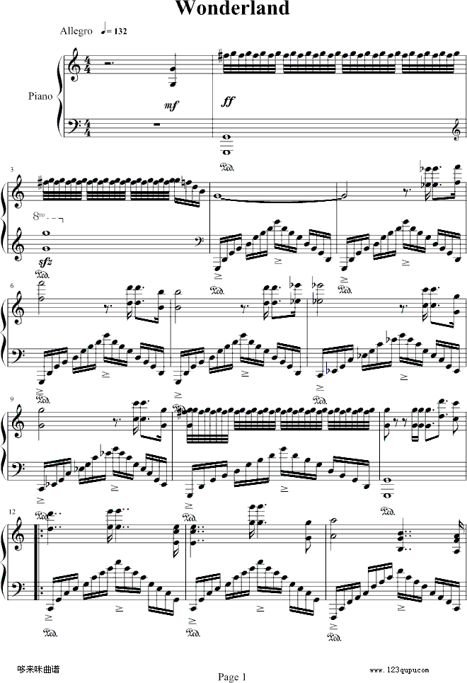 Wonderland-马克西姆钢琴曲谱（图1）