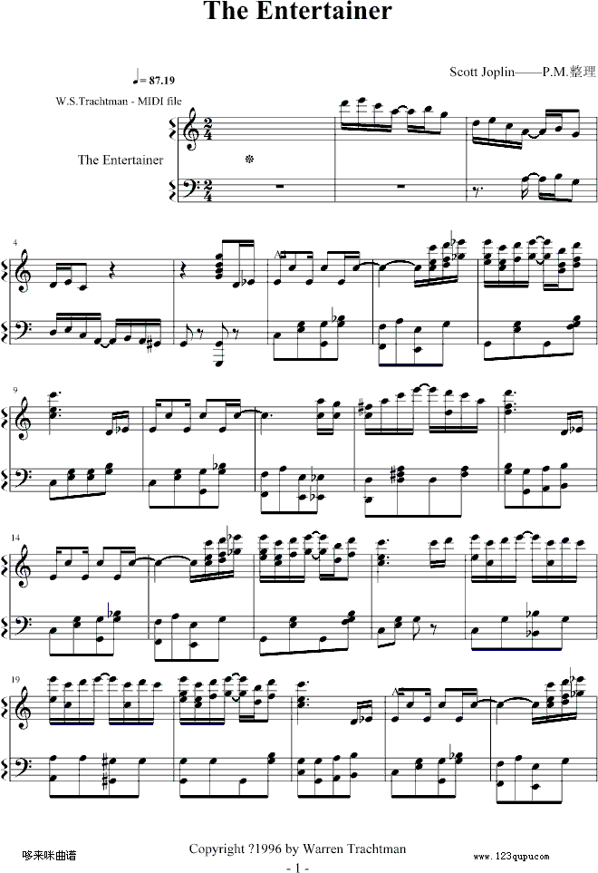 The Entertainer-世界名曲钢琴曲谱（图1）