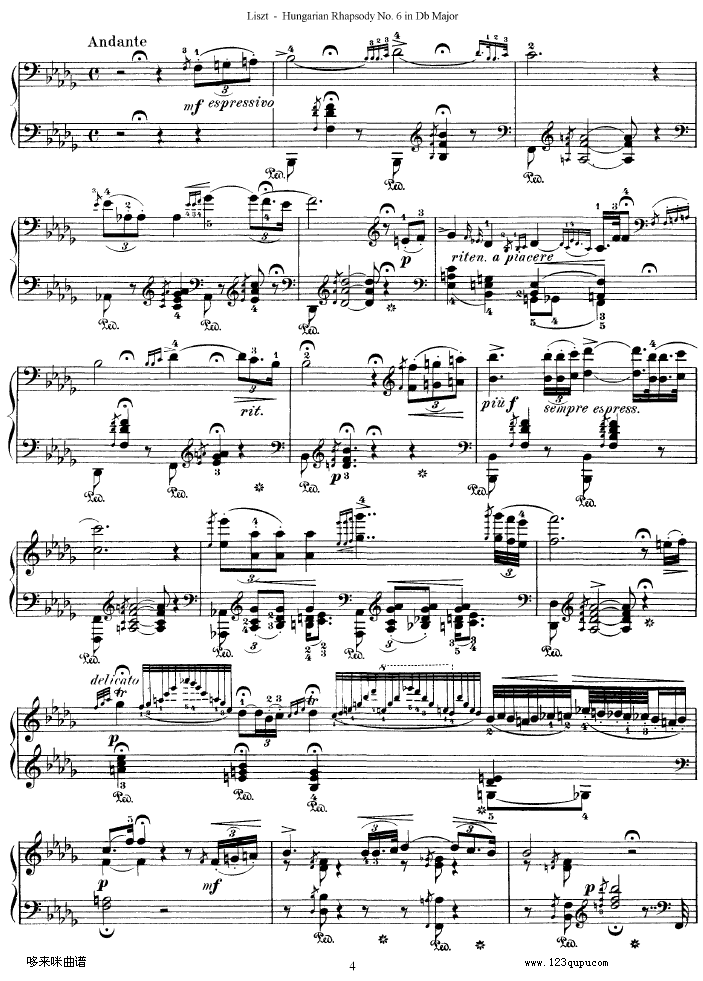 匈牙利狂想曲第六号-李斯特钢琴曲谱（图4）