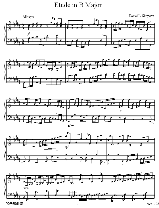 Etude in B Major-Daniel L.Simpson钢琴曲谱（图1）