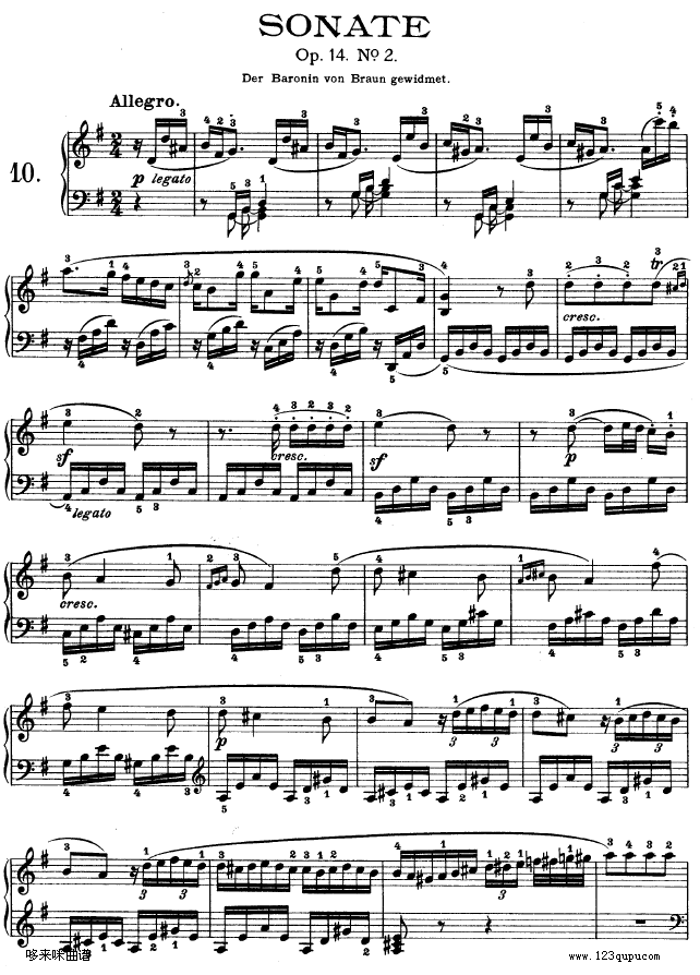 G大调第十钢琴奏鸣曲　Op. 14 No--2-贝多芬钢琴曲谱（图1）