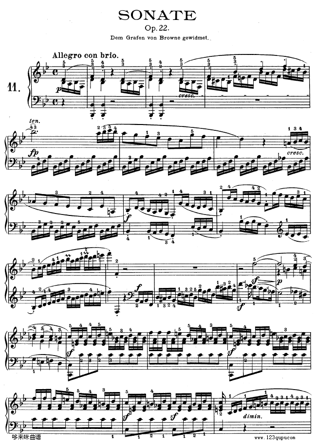 第十一钢琴奏鸣曲-op.22-贝多芬钢琴曲谱（图1）