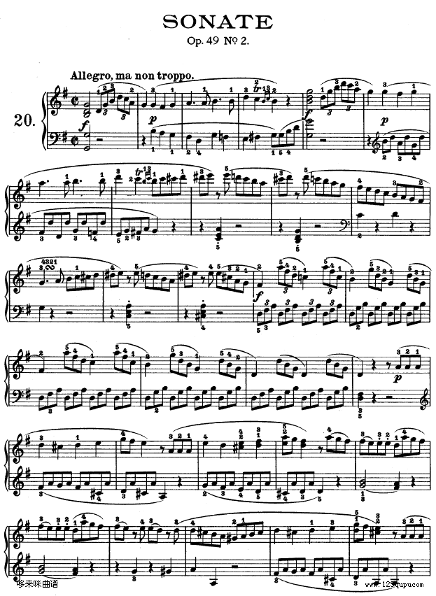 第二十钢琴奏鸣曲-Op.49 No.2-贝多芬钢琴曲谱（图1）