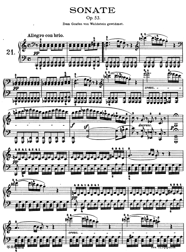 第二十一钢琴奏鸣曲-（Op.53）-贝多芬钢琴曲谱（图1）