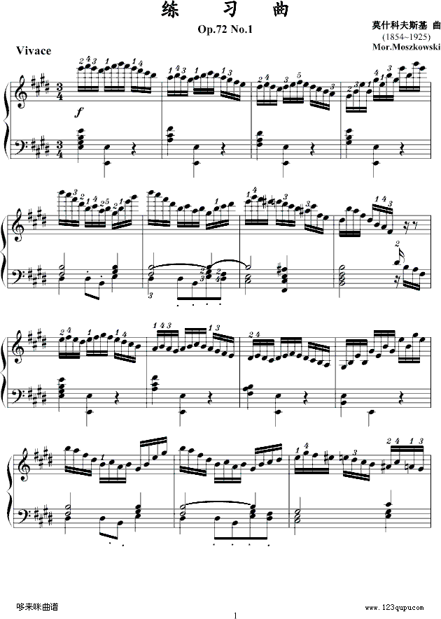 练习曲Op.72 No.1-莫什科夫斯基钢琴曲谱（图1）