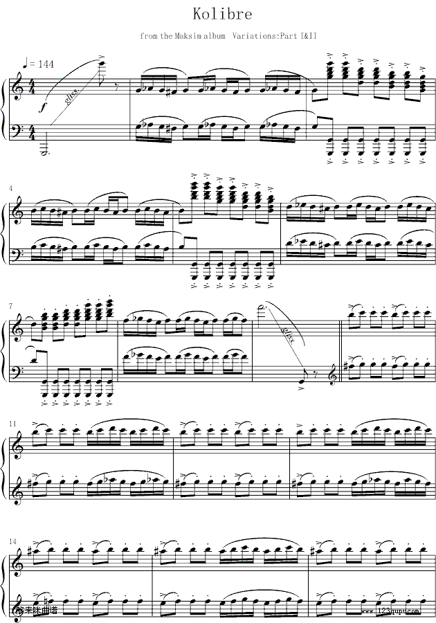 KOLIBRE-马克西姆钢琴曲谱（图1）