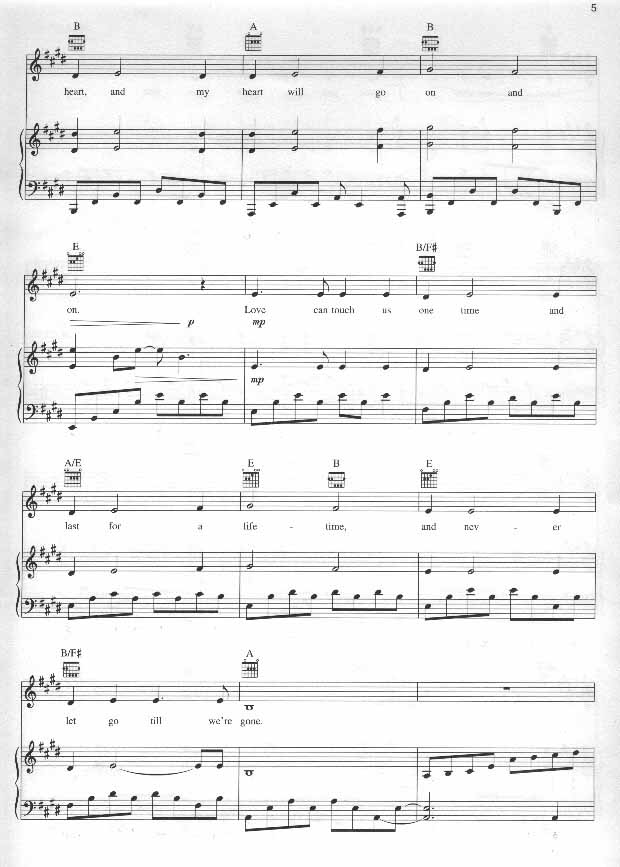 My Heart Will Go On－铁达尼号（影视线谱）[完整版]钢琴曲谱（图4）