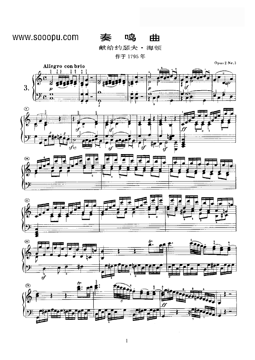 奏鸣曲(Opus2 Nr.3) 键盘类 钢琴钢琴曲谱（图1）