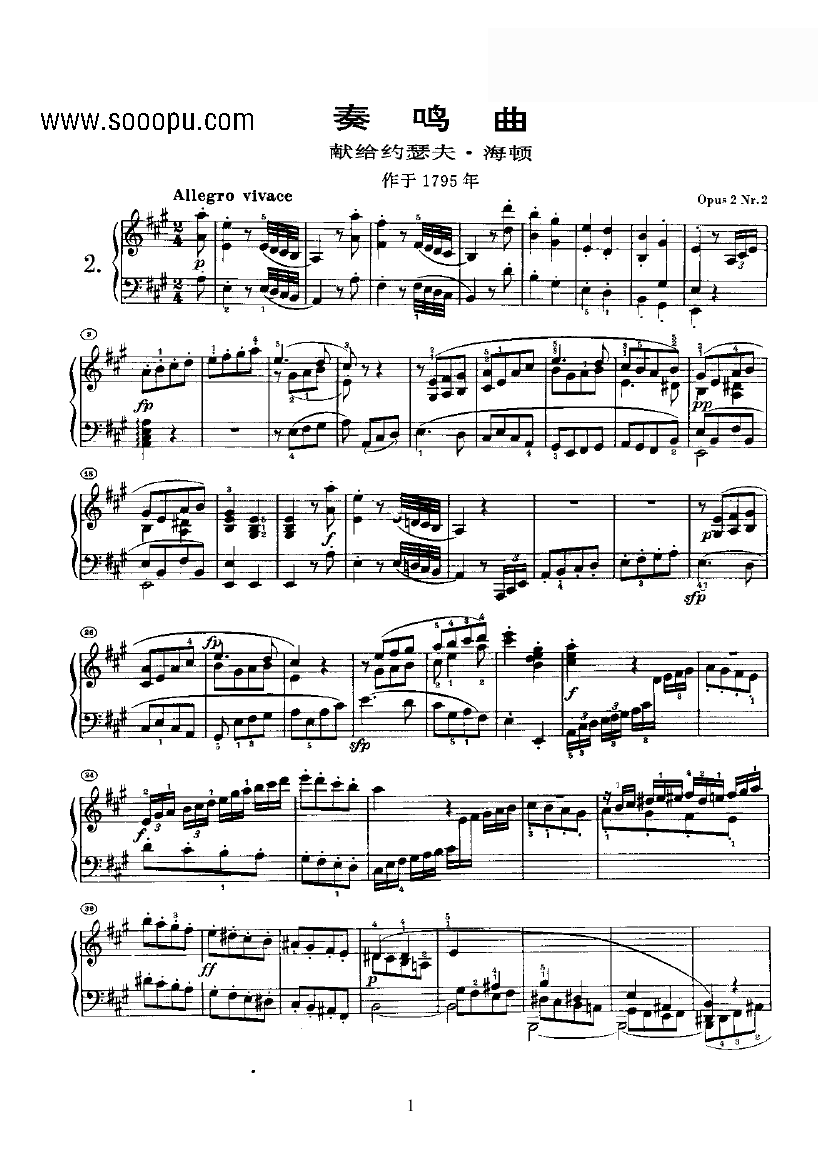 奏鸣曲(Opus2 Nr.2) 键盘类 钢琴钢琴曲谱（图1）