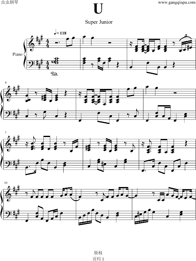 U钢琴曲谱（图1）
