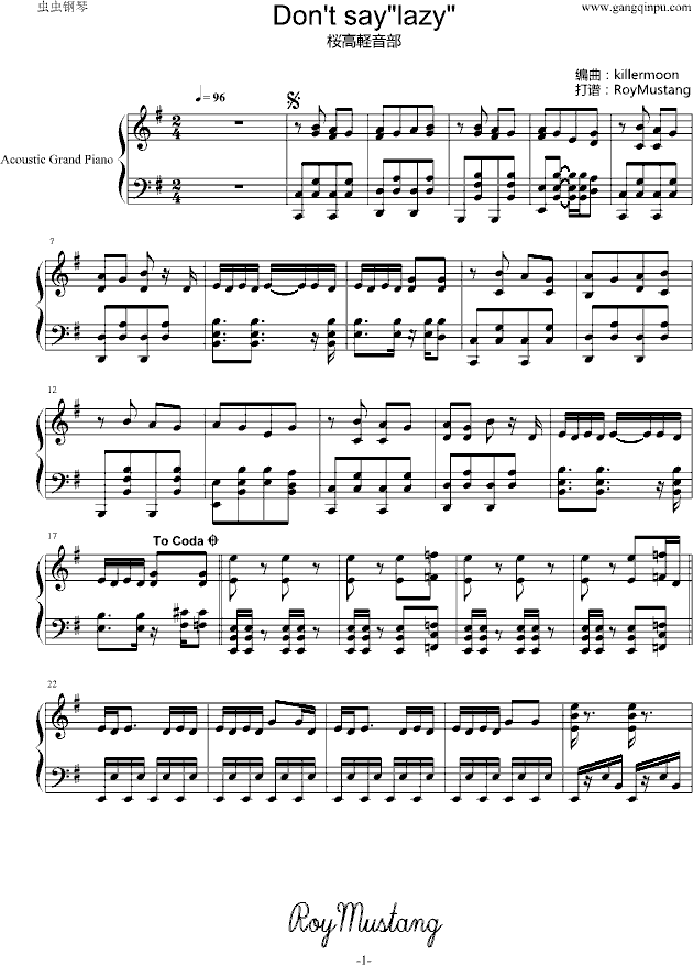 Don`t say“lazy”钢琴曲谱（图1）