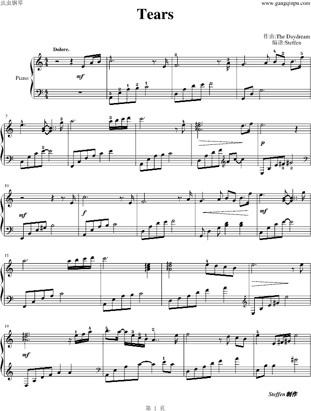 tears钢琴曲谱（图1）