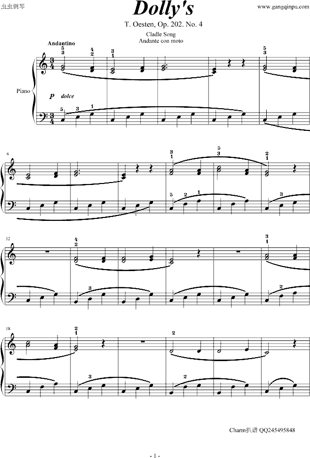 洋娃娃之梦(附指法)钢琴曲谱（图1）