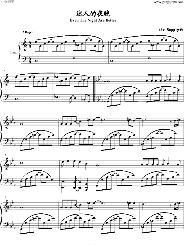 迷人的夜晚钢琴曲谱（图1）
