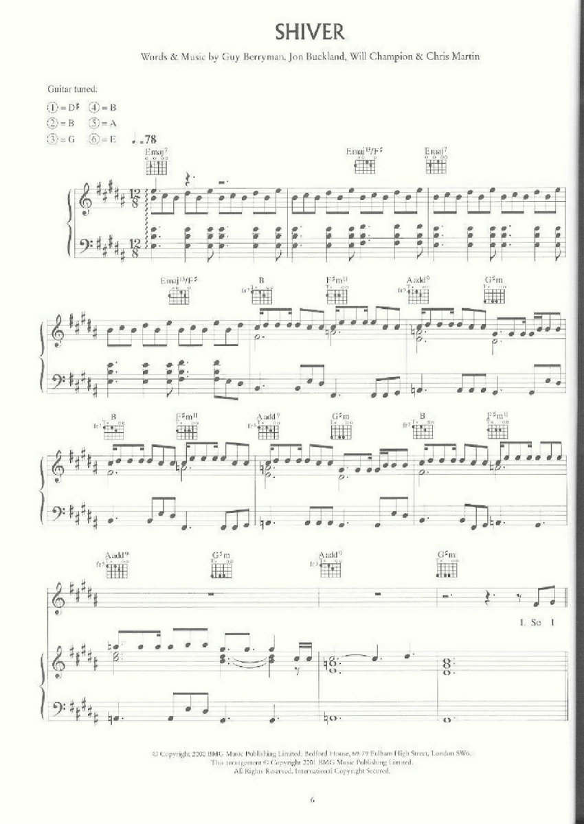 SHIVER钢琴曲谱（图1）