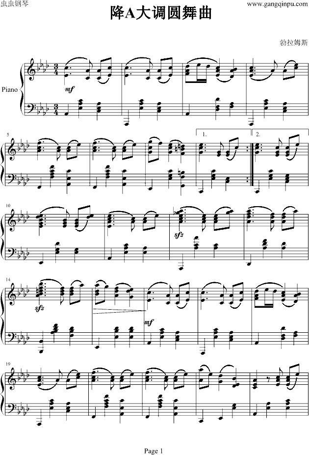 降A大调圆舞曲Op39NO.15钢琴曲谱（图1）