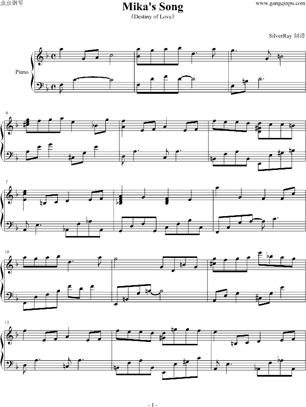 Mika`s Song钢琴曲谱（图1）
