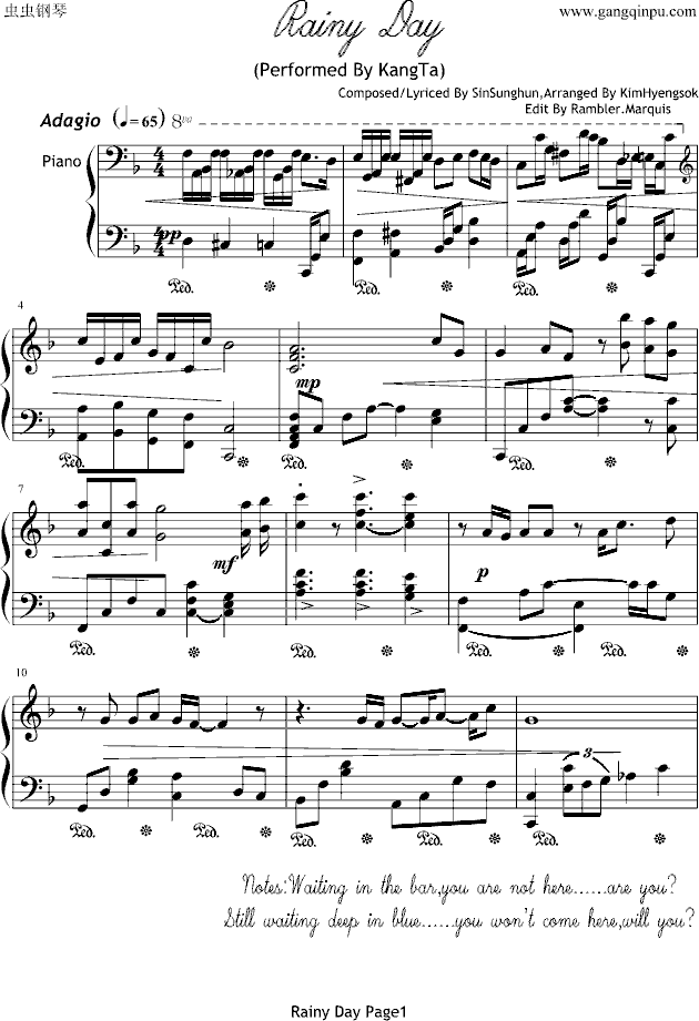Rainy Day钢琴曲谱（图1）