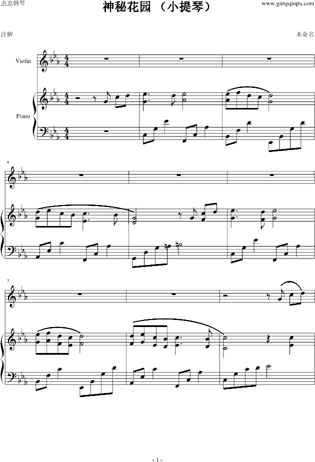 神秘花园（小提琴）钢琴曲谱（图1）