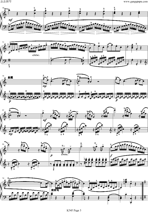 奏鸣曲K545-带指法钢琴曲谱（图3）