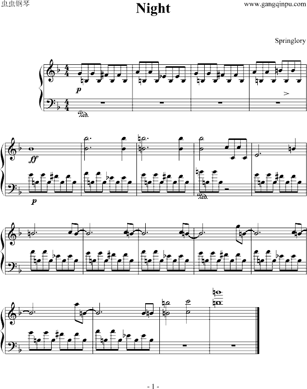 Night钢琴曲谱（图1）