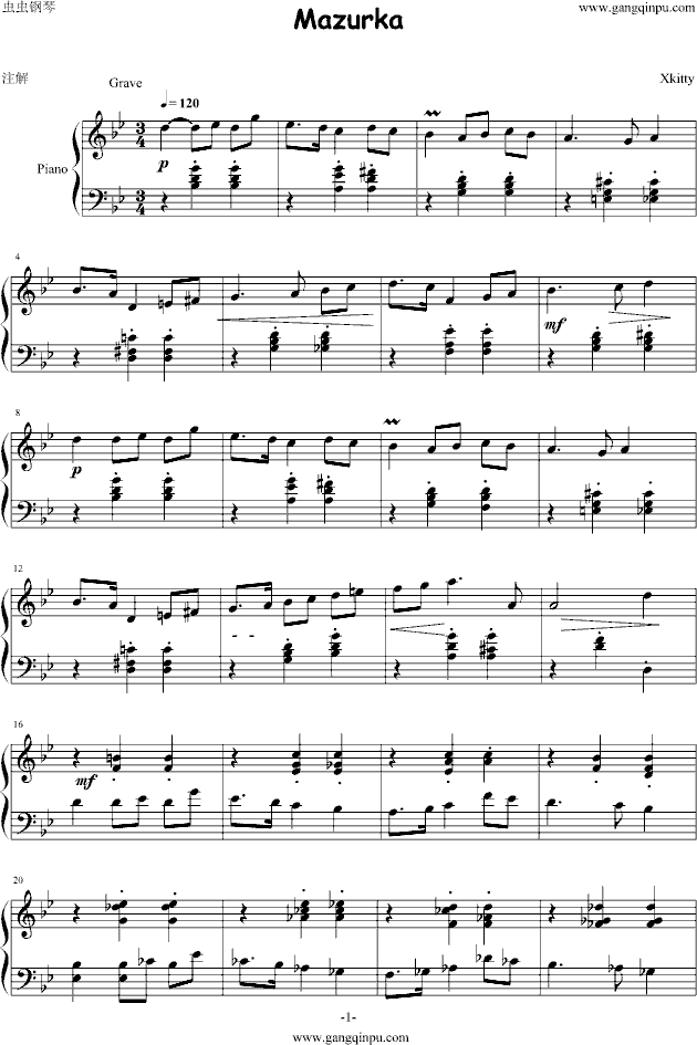 Mazurka钢琴曲谱（图1）