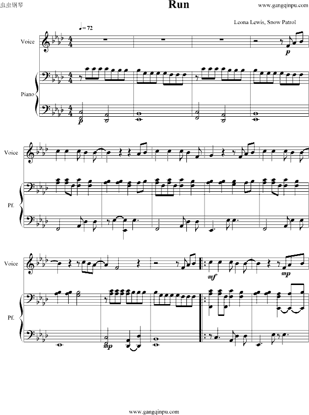 Run钢琴曲谱（图1）