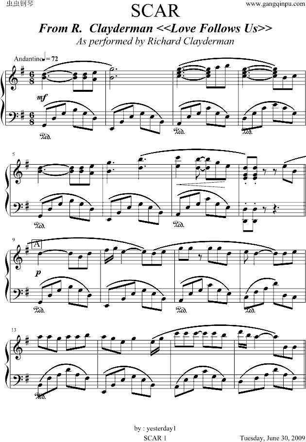 伤痕 (SCAR)钢琴曲谱（图1）
