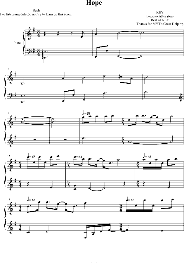 Hope.the Best of KEY钢琴曲谱（图1）