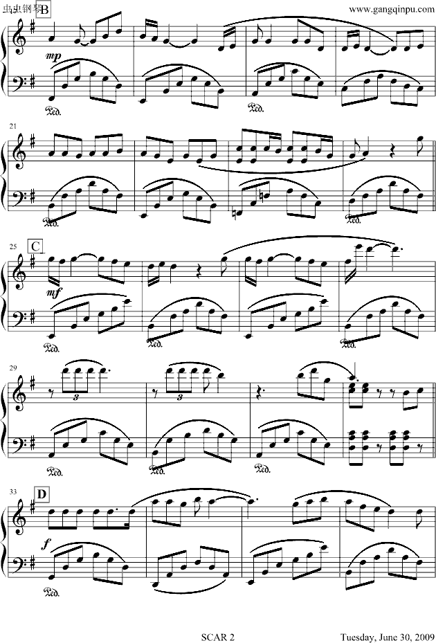 伤痕 (SCAR)钢琴曲谱（图2）