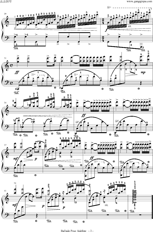 水边的阿蒂丽娜(原版)-带指法钢琴曲谱（图3）