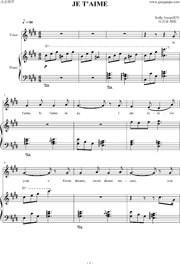 JE T`AIME钢琴曲谱（图1）