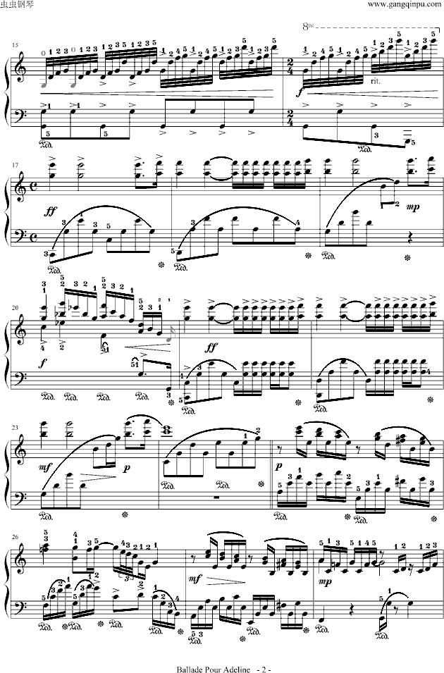 水边的阿蒂丽娜(原版)-带指法钢琴曲谱（图2）
